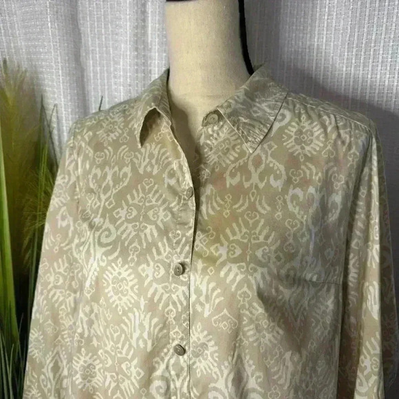 Chico’s Women’s Top Size 0 Small Long Sleeve Button Up Beige High Low Tunic - Picture 2 of 14